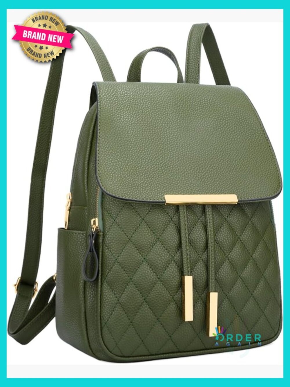 Quilted Faux Leather Backpack Purse with Gold Hardware Adjustable Straps